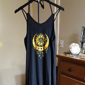 Black Dress with Gold Sun and Moon Design